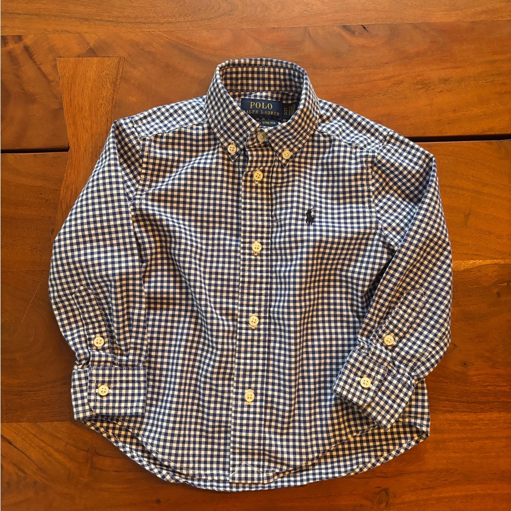 Ralph Lauren Kids Navy and White Checkered Button Down Shirt